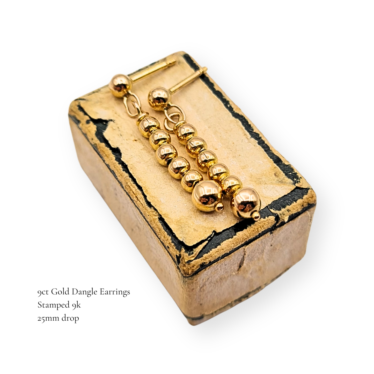 9ct Gold Drop Earrings, Bead Design, With Butterfly Backs