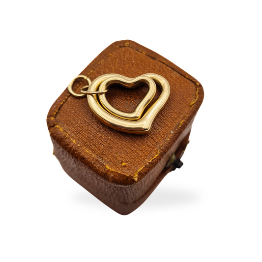 Vintage 9ct Gold Twin Hollow Heart Pendant, Two Heart Pendant Gift