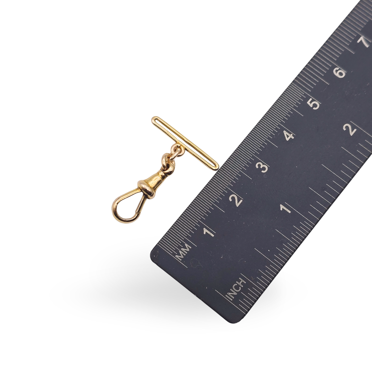 9ct Gold Button Hole  T-Bar With Fixed Dog Clip, Secure Charm Connector