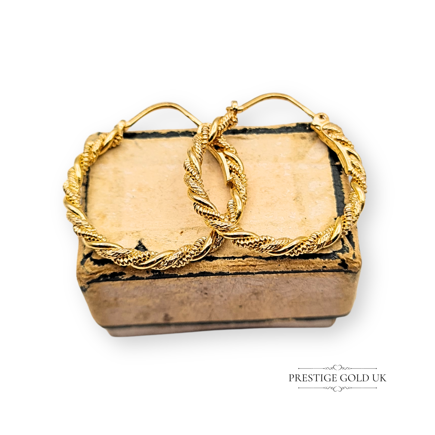 Quality 9ct Gold Rope Twist Hoop Earrings, Vintage 14mm Hoops With Twist Design