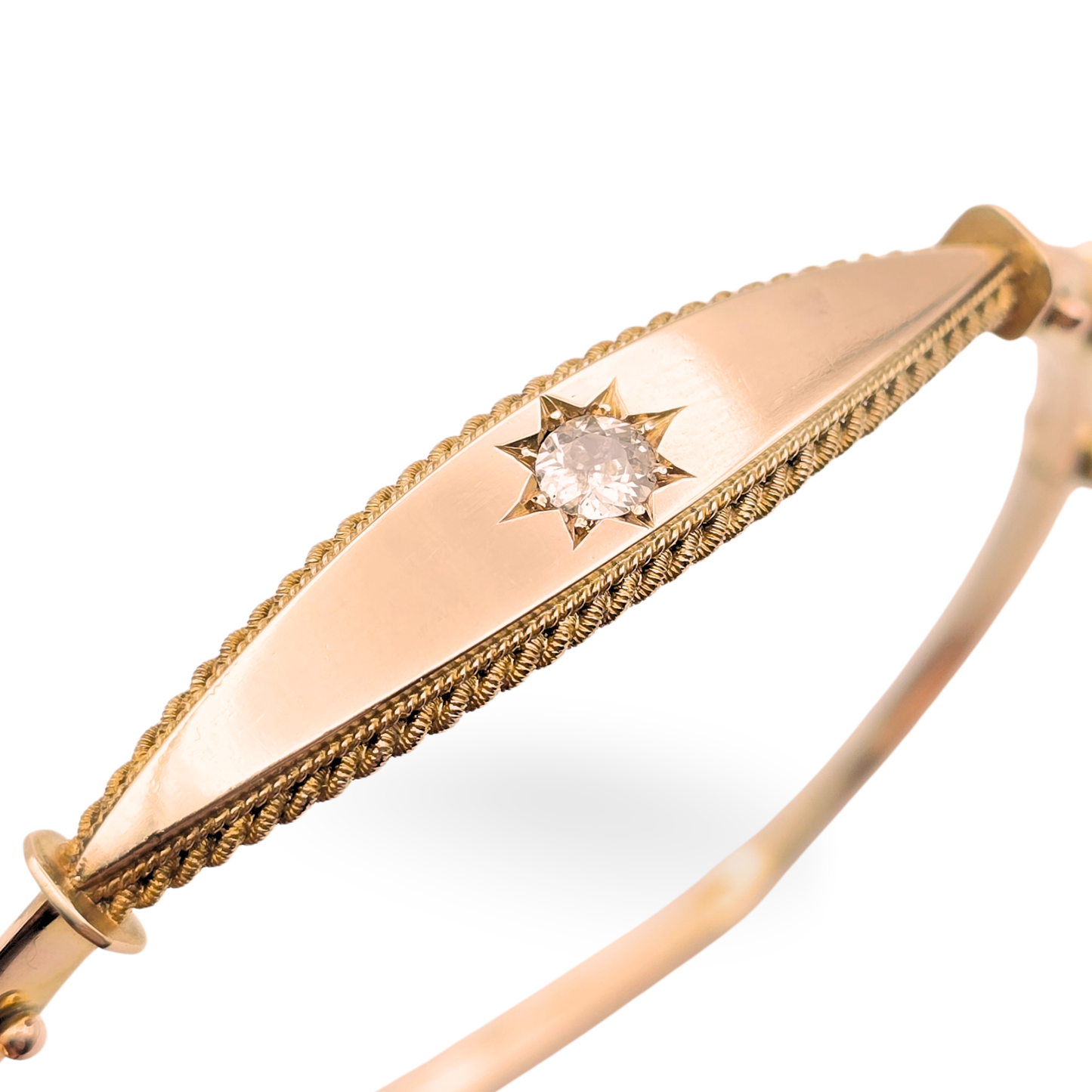 6 1/4 Inch, 9ct Gold Early 20th Century Hinged Diamond Bangle