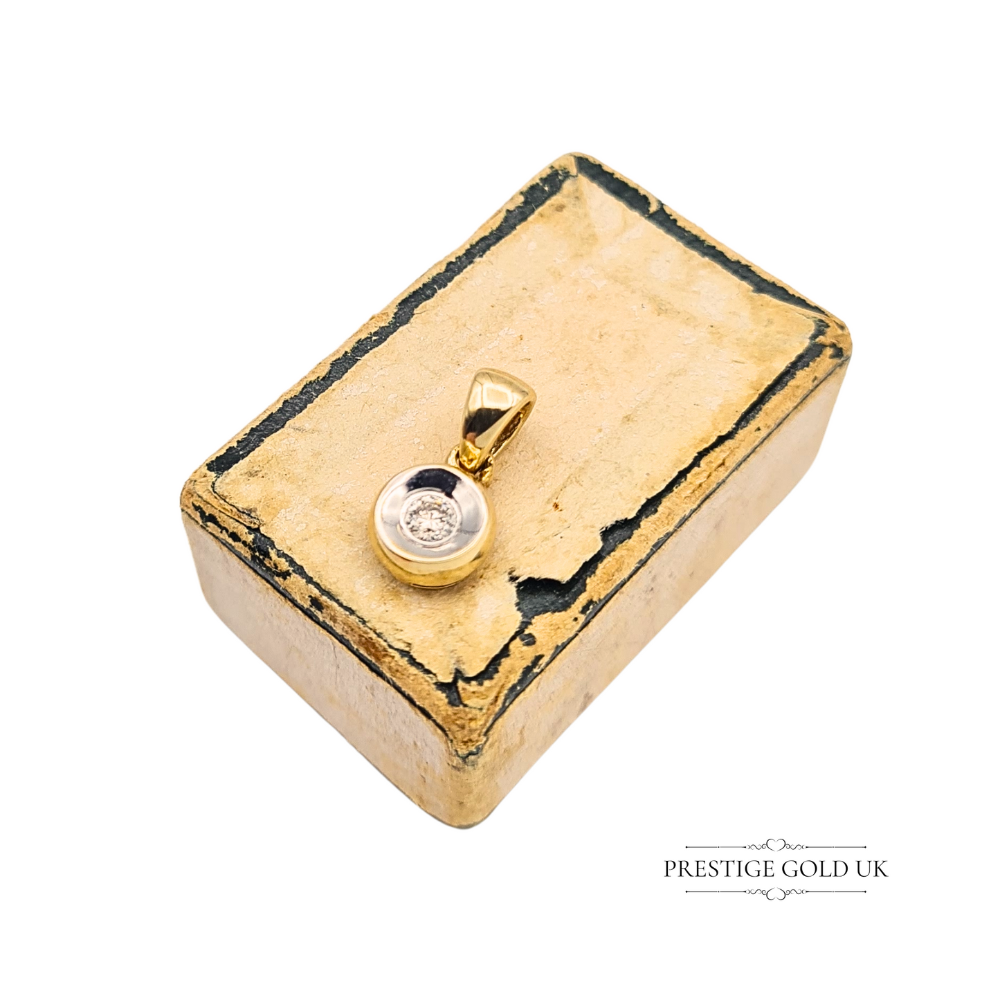 9ct Yellow & White Gold Pendant With Central Round Diamond