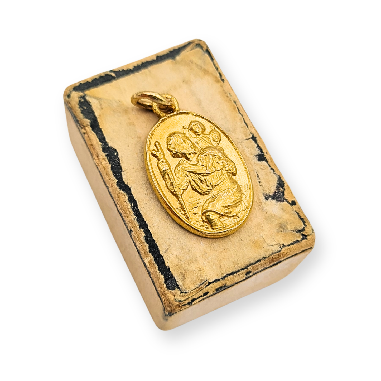 Solid 9ct Gold St Christopher Pendant, Birmingham 1986, Oval Faith Charm