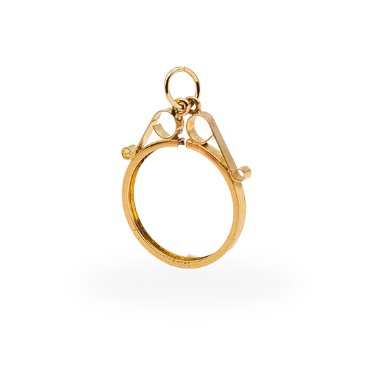 Small 9ct gold South African 1/10 Krugerrand coin holder pendant mount, fully tested, 22mm by 18mm.