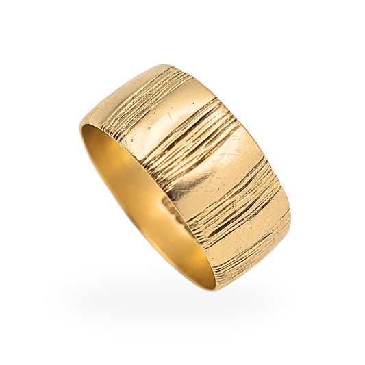 Vintage 9ct gold bark effect wide band ring Birmingham hallmarked 1975
