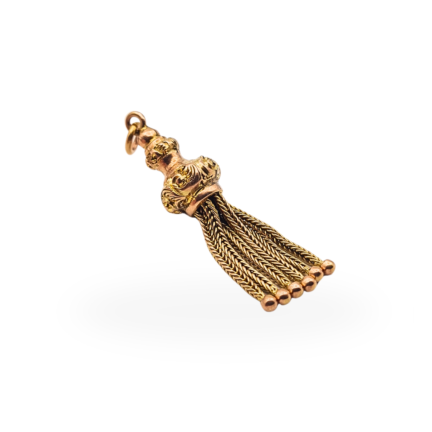 Antique 9ct Rose Gold Albertina Tassel Pendant Hand Engraved Fox Tail Charm