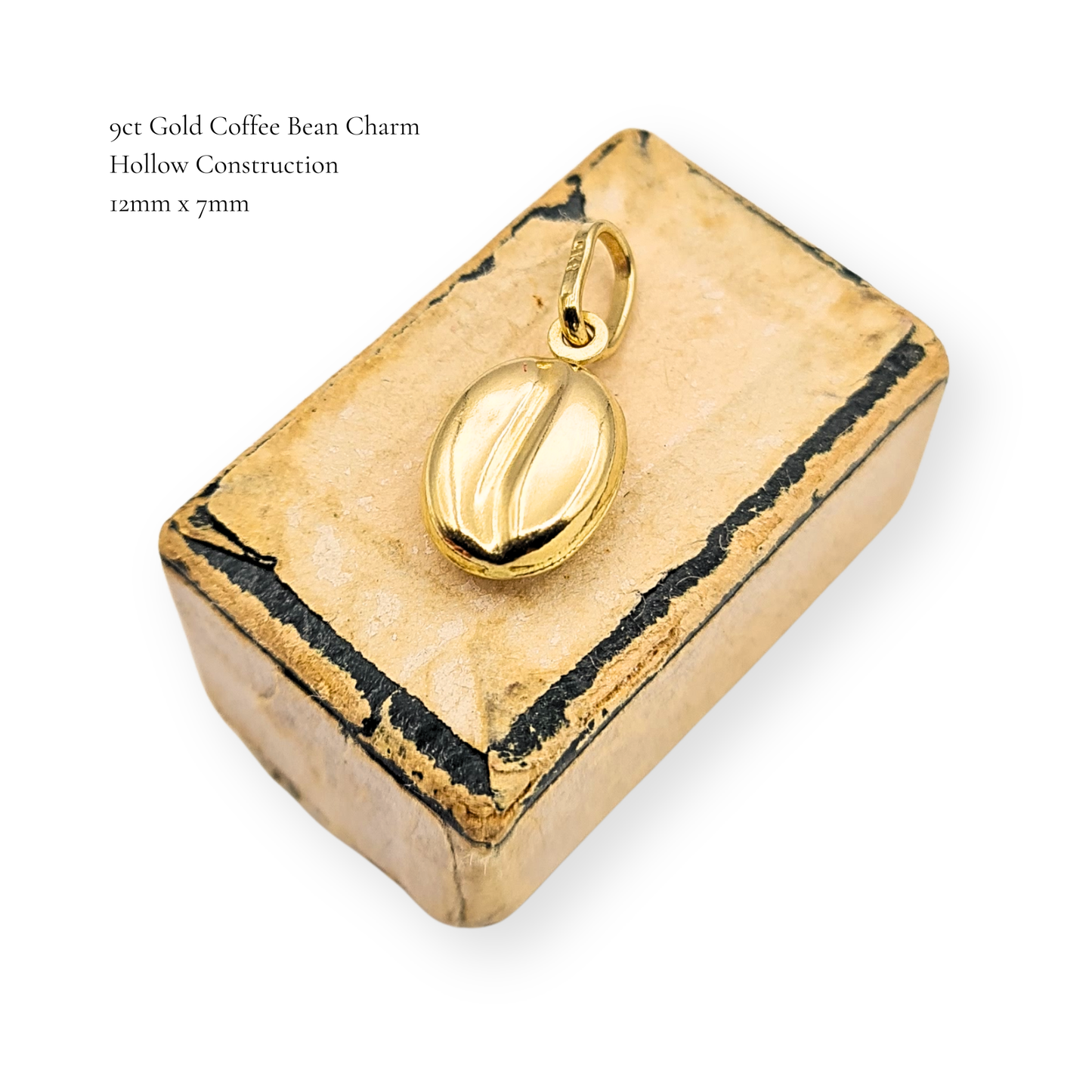 9ct Gold Coffee Bean Charm, Hollow, Stamped 9k