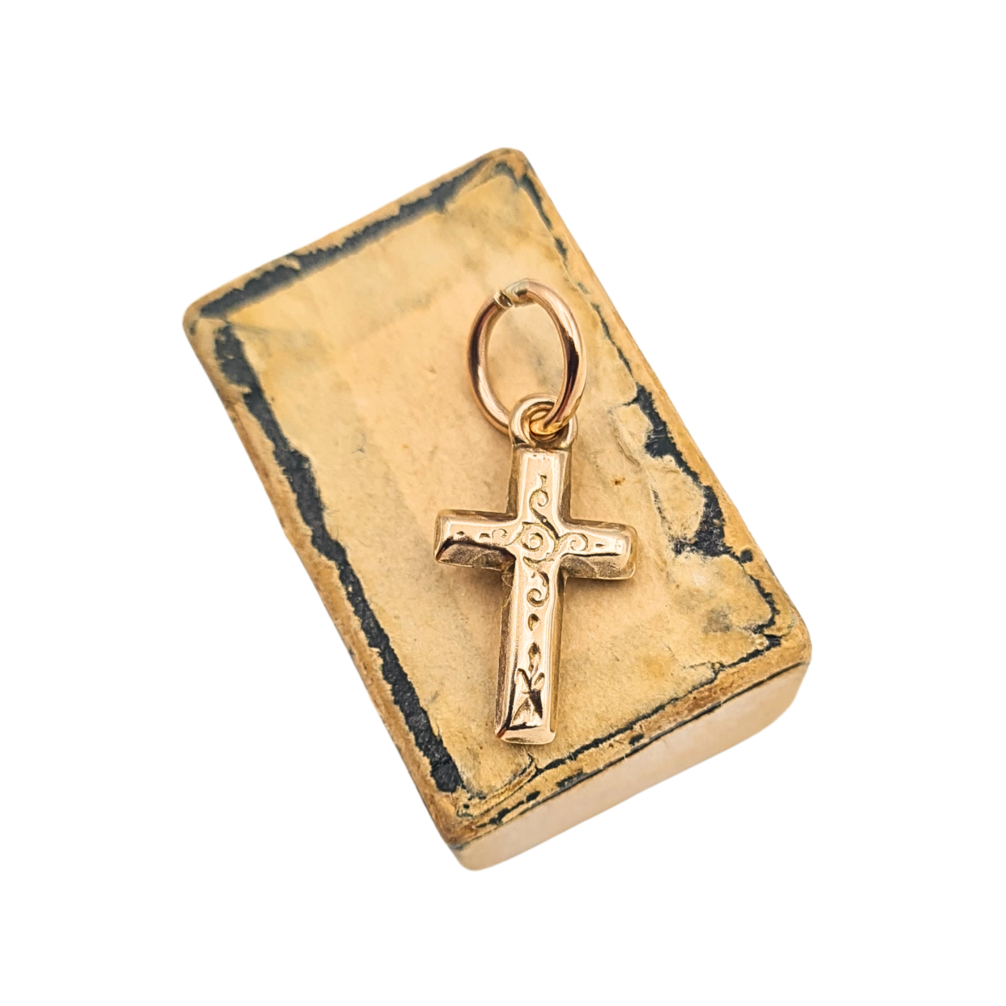 9ct Gold Tiny Cross Charm Pendant Engraved Crucifix
