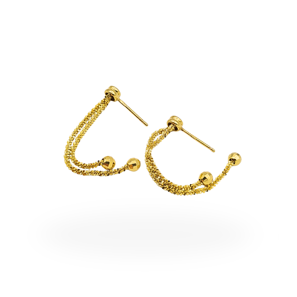 9ct Yellow Gold Long Chain Drop Earrings Glitter Ball Dangle 54mm Hallmarked