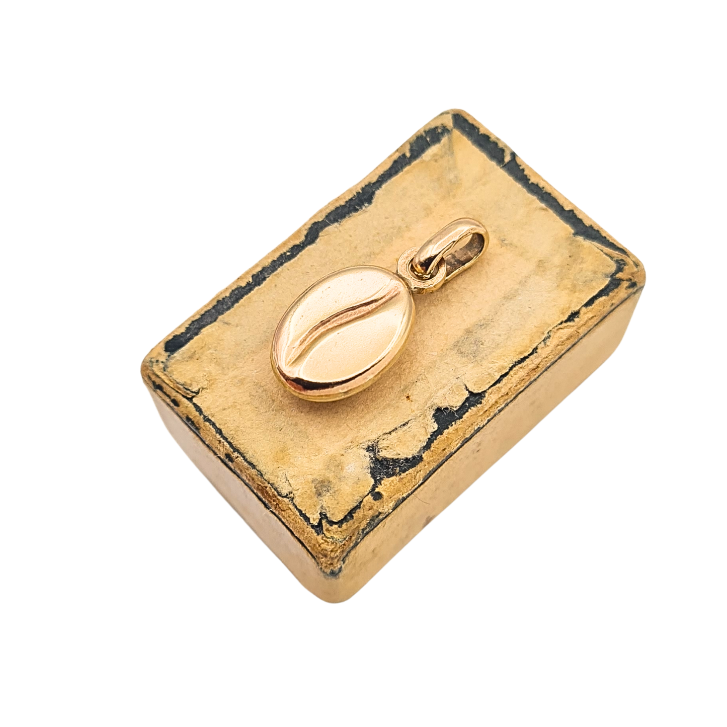Tiny 9ct yellow gold coffee bean charm pendant with satin finish and hollow