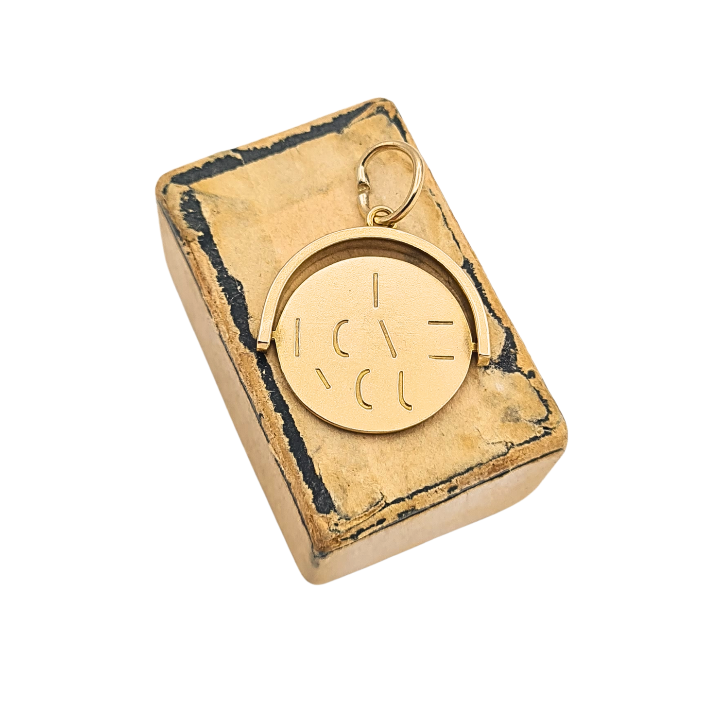Small 9ct Gold I Love You Spinner Charm Round Moving Pendant