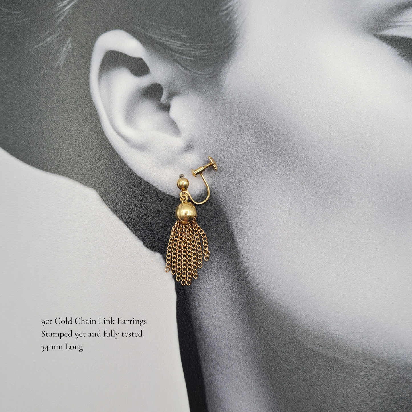 9ct Gold Tassel Drop Earrings,Yellow & Rose Gold Screw Back Earrings