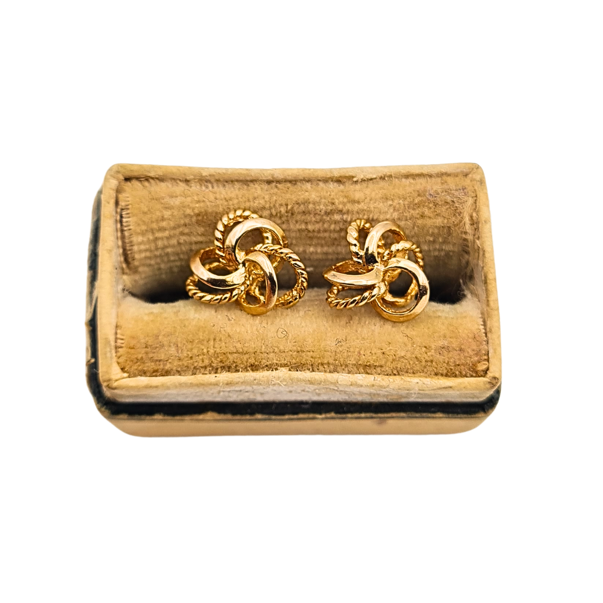 9ct gold textured twist knot stud earrings with butterfly backs, 8mm petite ladies gold earrings