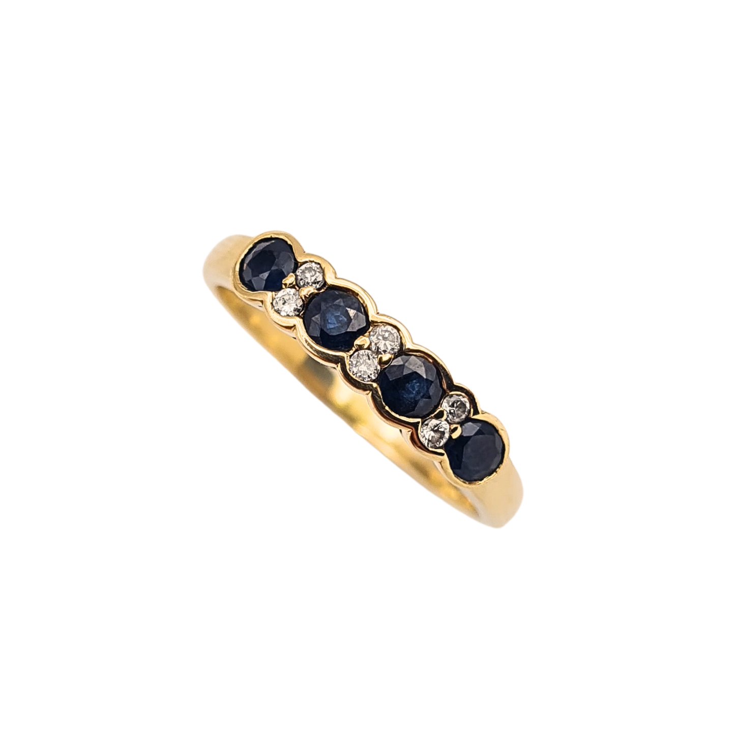Quality 9ct Gold Diamond Sapphire Ring 10 Stone Band UK P US 7.75