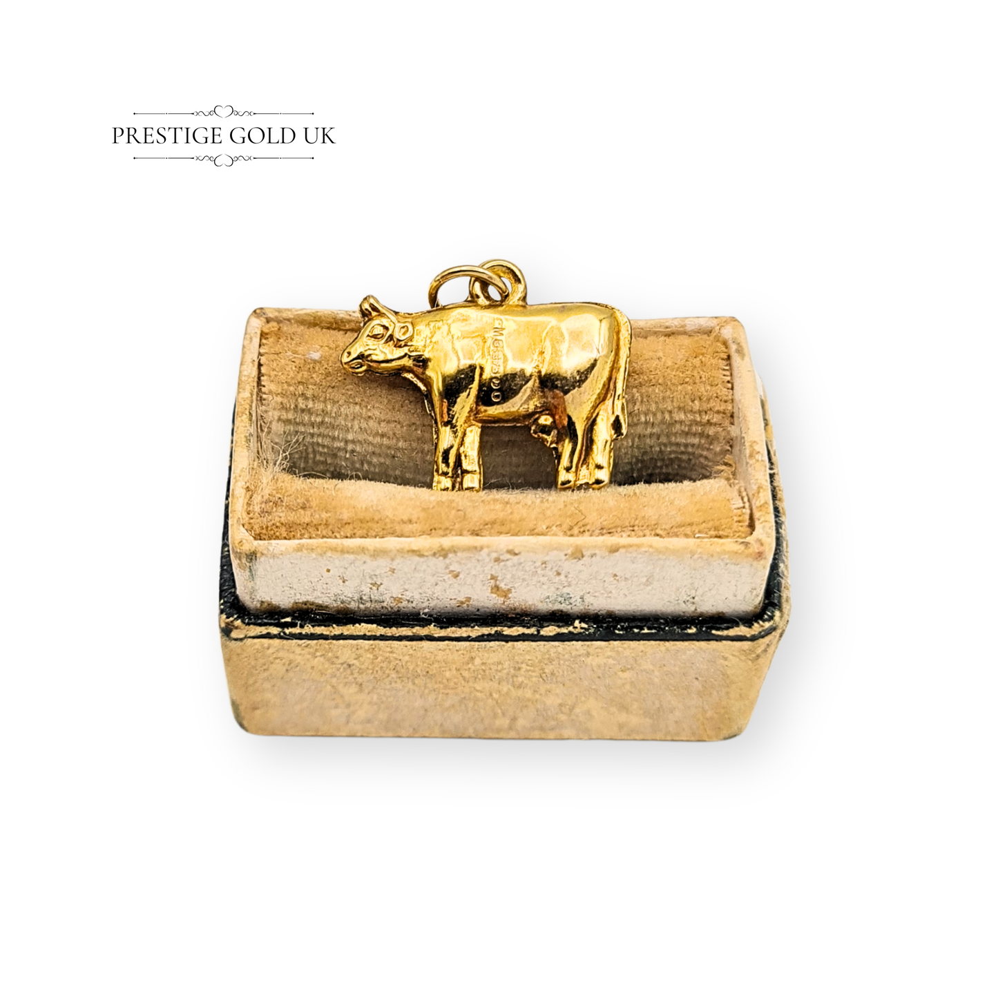 9ct Gold Cow Charm, 1970's Puffy Miniature Farm Animal Pendant