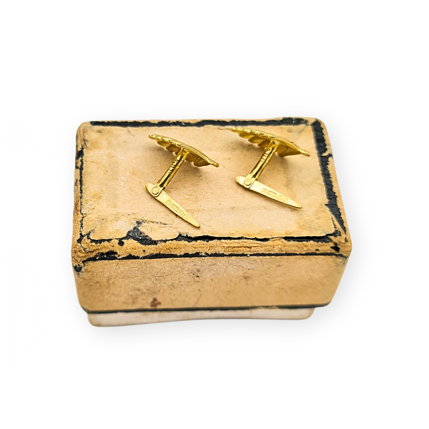 9ct Gold Leaf Earrings, London 1981, Studs, Andralock