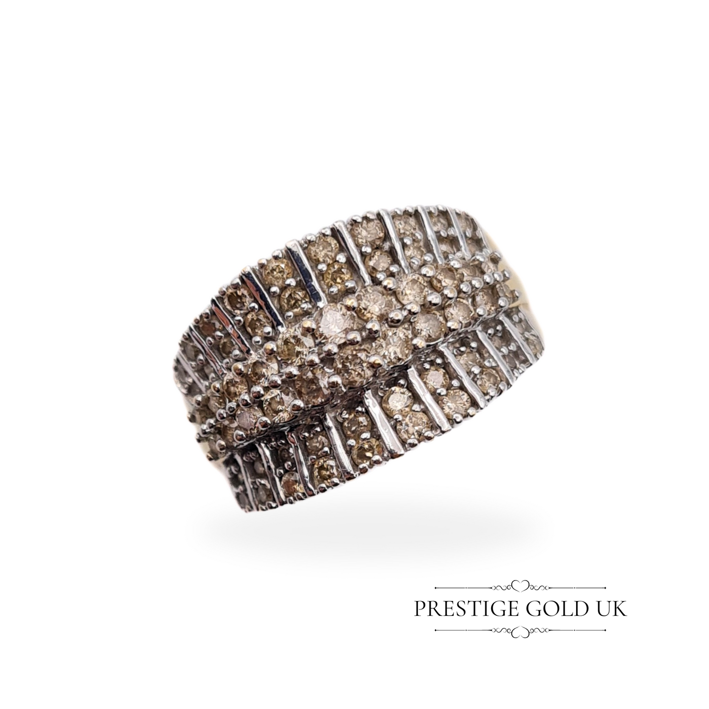 Vintage 9ct Gold Diamond Cluster Ring, White Gold Setting & Yellow Gold Band