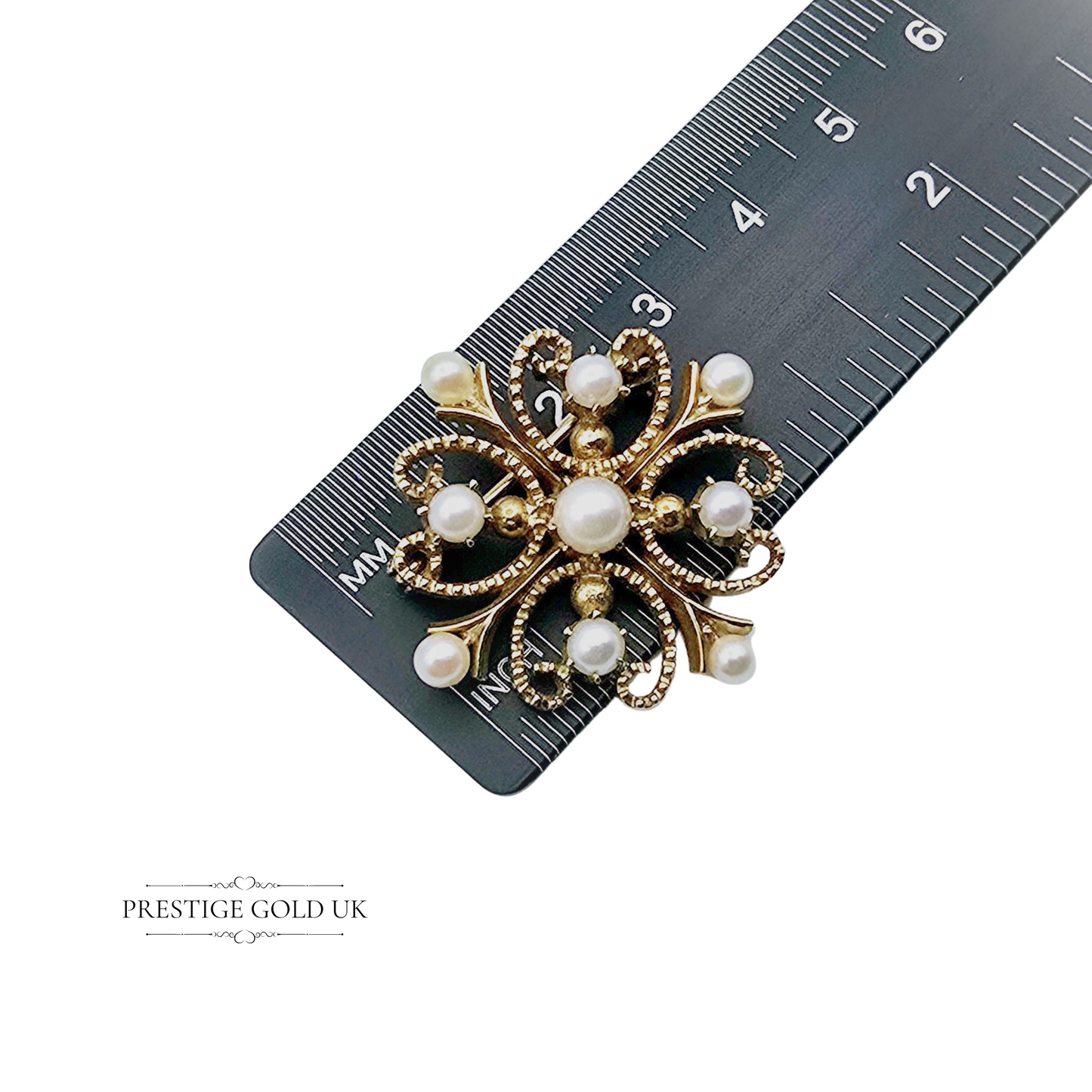 Vintage 9ct Gold Ornate Pearl Brooch