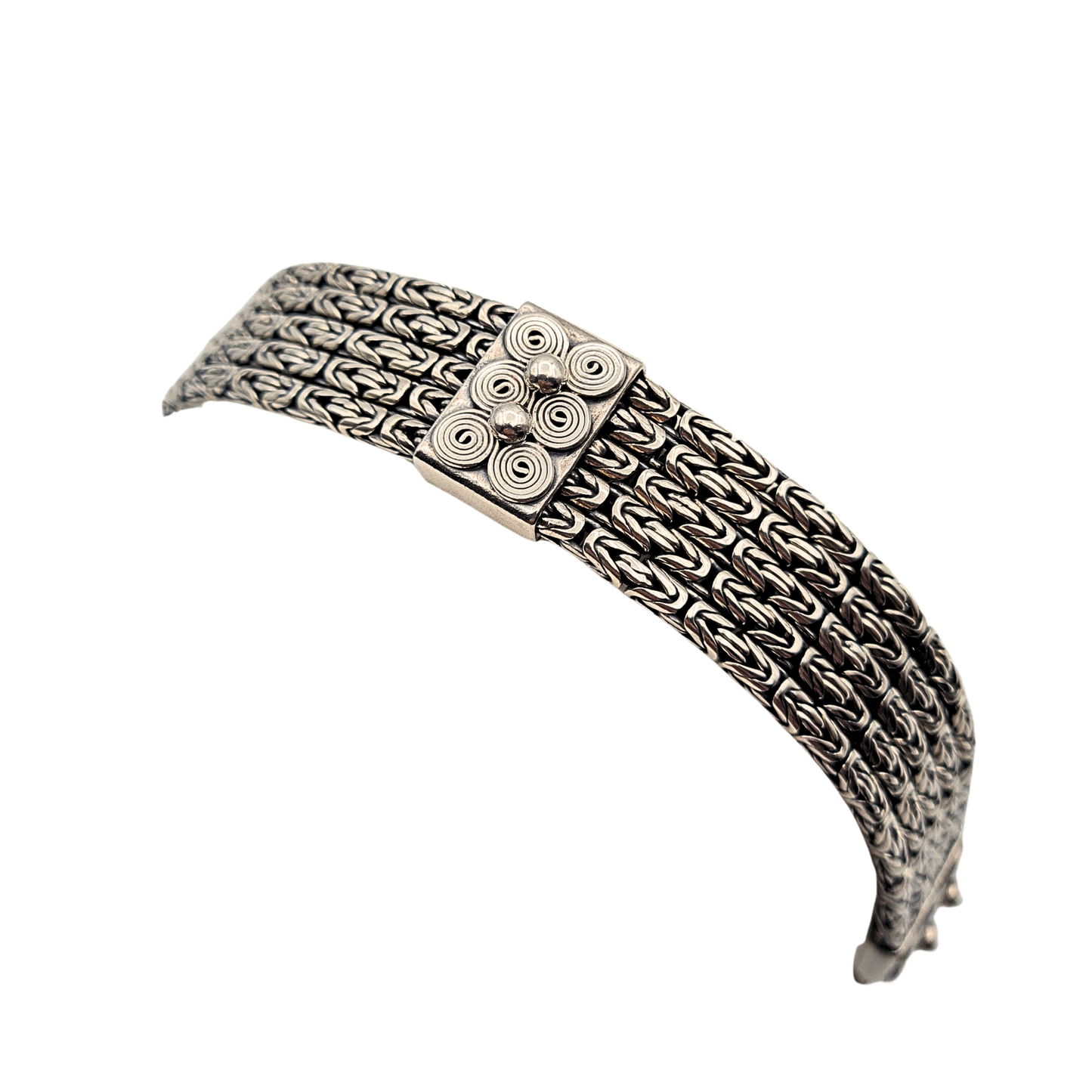 925 Silver Multi Strand Bracelet, Bali Fox Tail, 8.25”, 21mm Wide