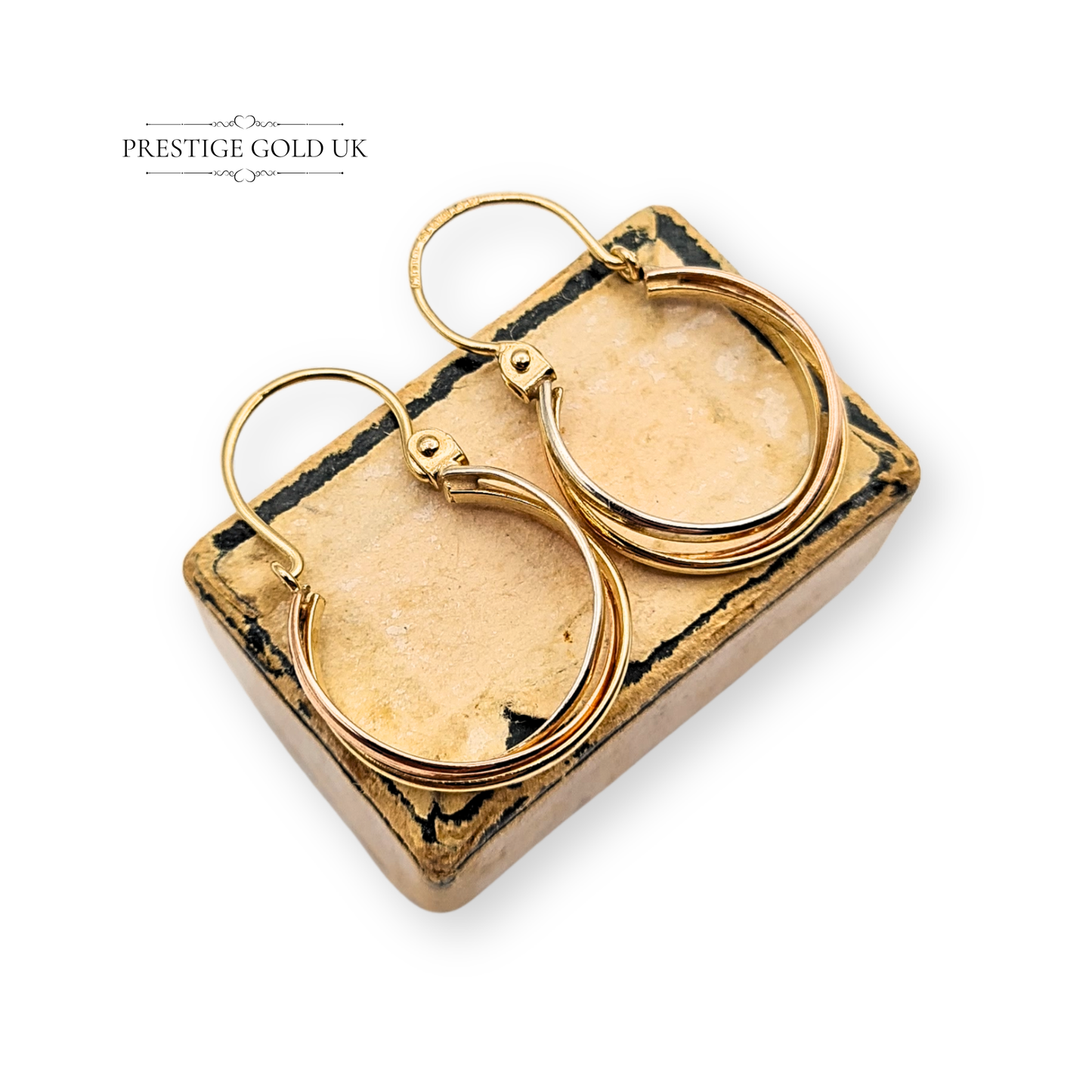 9ct Gold Tri Colour Hoop Earrings, 3 Strand Wire Earrings