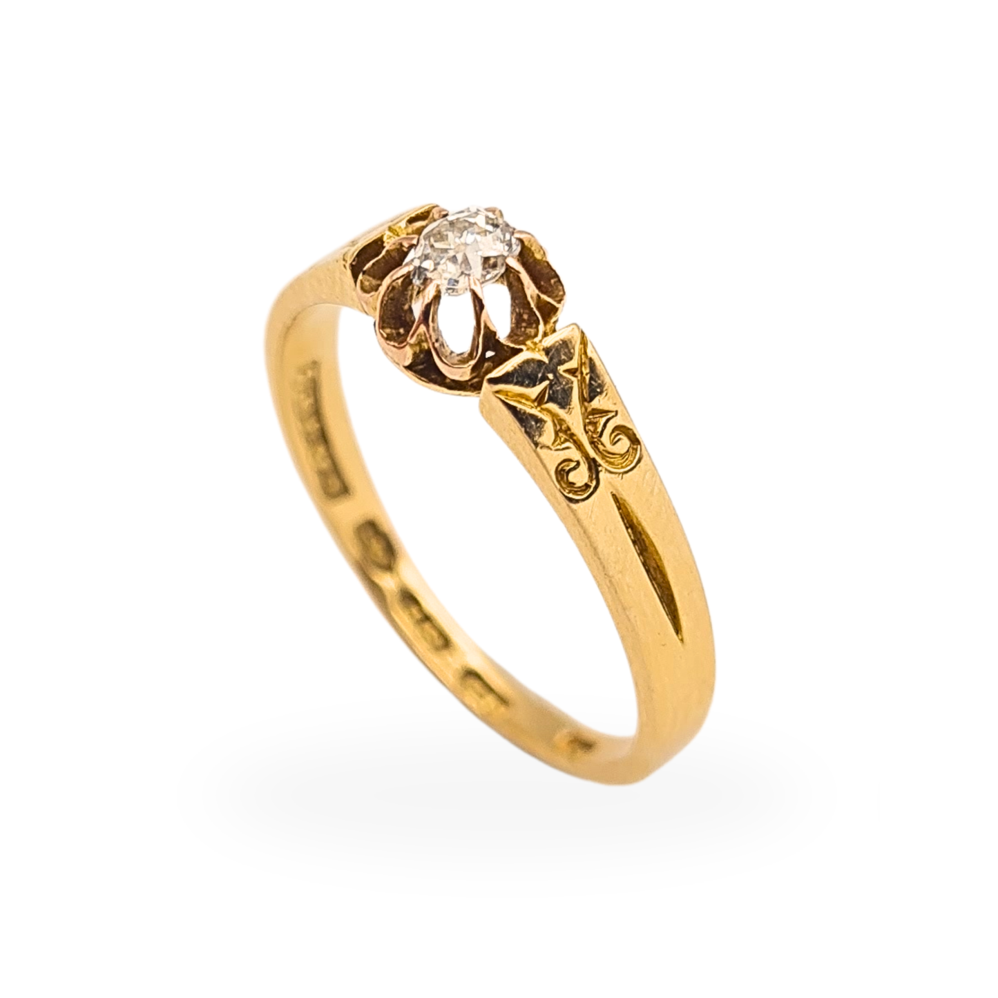 Victorian 1800's 18ct Gold Diamond Ring  Cushion Cut Solitaire UK M US 6 1/4