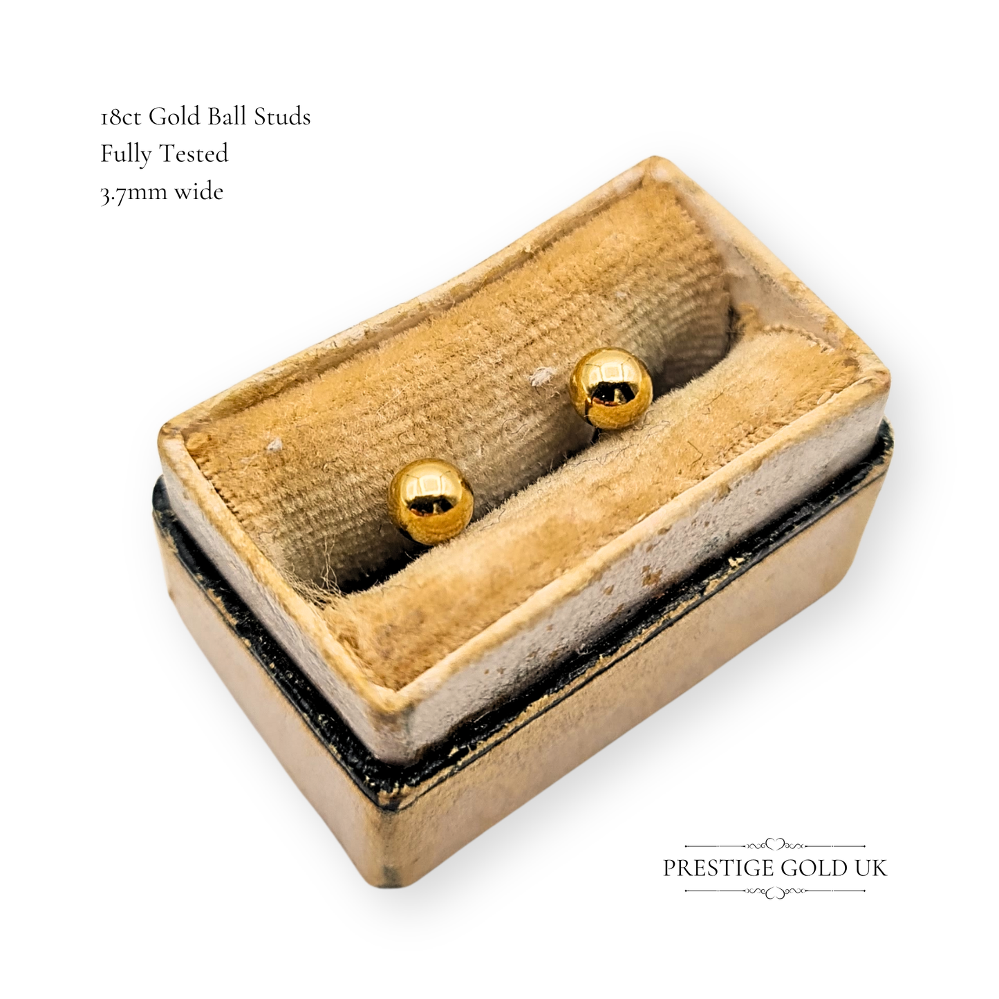 18ct Gold Tiny Ball Stud Earrings, Vintage Round Gold Studs with Butterfly Backs