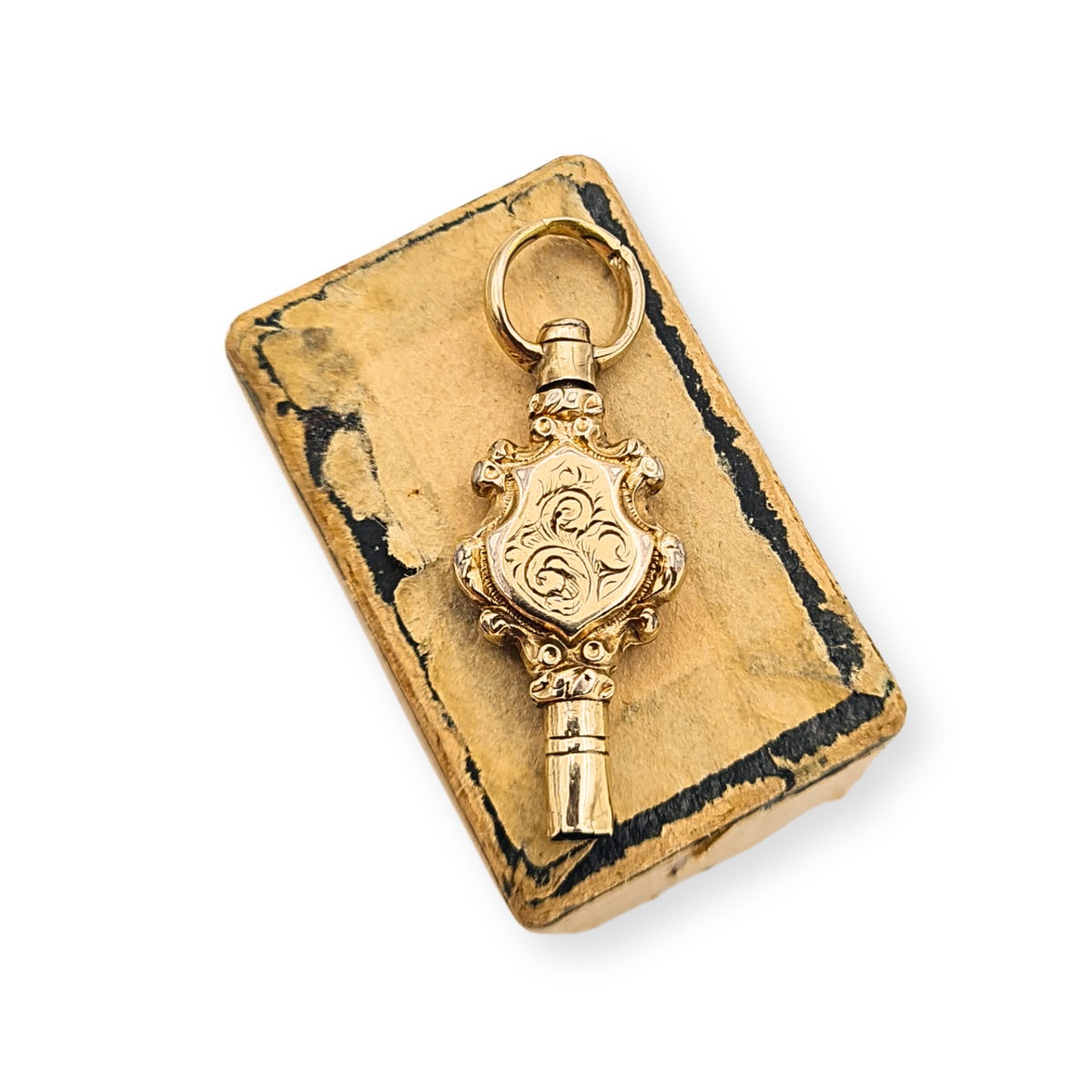 9ct Gold Pocket Watch Winding Key Charm Hand Engraved