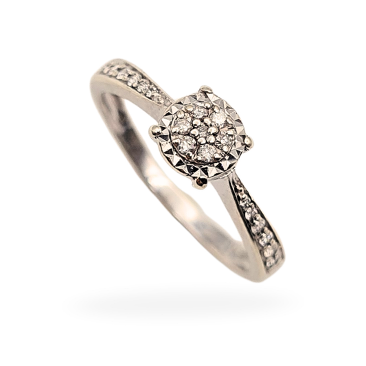 9ct White Gold Engagement Ring, Diamond Pavé Shoulders, UK M 1/2 / US 6.5