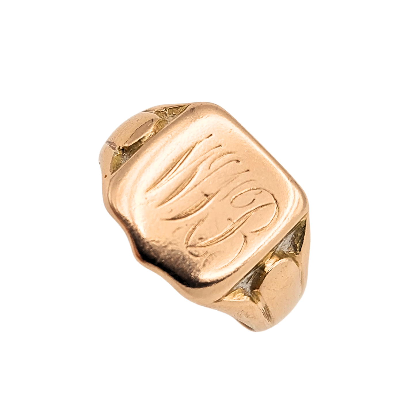 9ct Rose Gold Shield Signet Ring, Engraved WB, UK M US 6