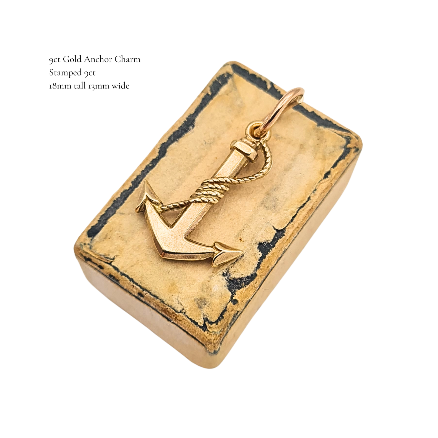 9ct Gold Small Anchor Charm Pendant Rope Detail Nautical Charm