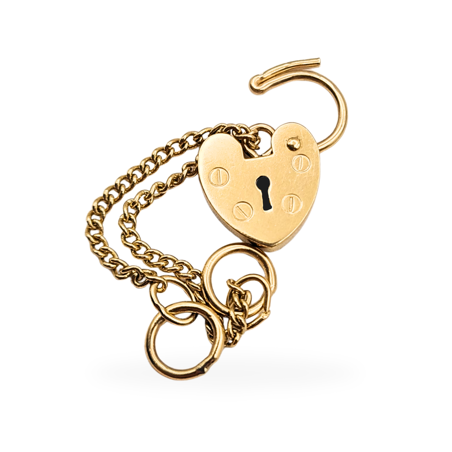 Small 9ct Gold Heart Padlock, Tested 375, Safety Chain