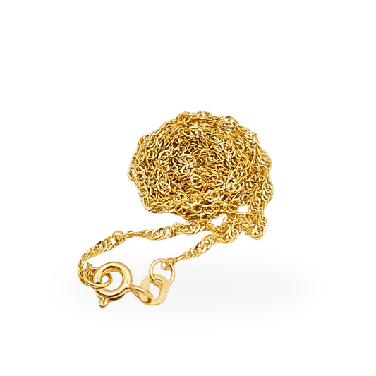 9ct gold Singapore link necklace with twisted fancy links, stamped 375, 18 inch (46cm) lightweight chain with spring ring clasp.