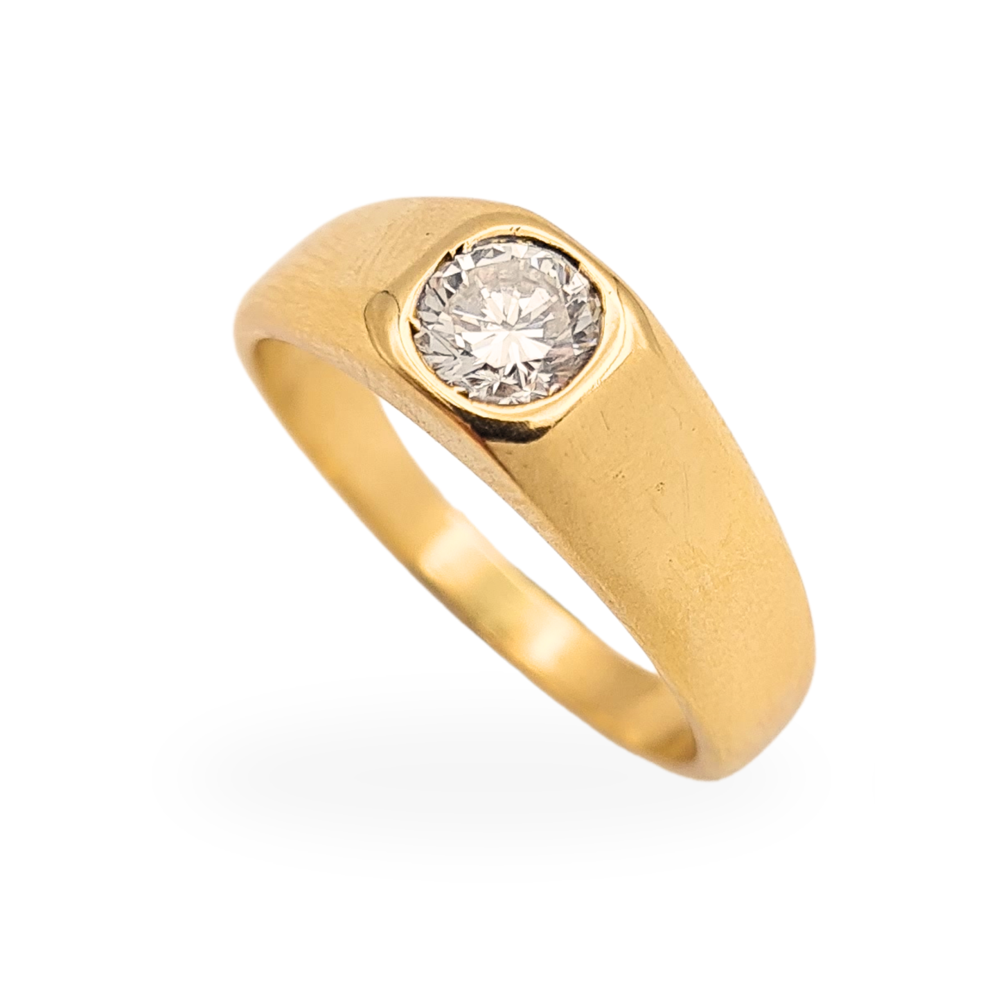 18ct Gold Diamond Gypsy Ring Heavy Band 0.5ct Solitaire UK Q US 8.25
