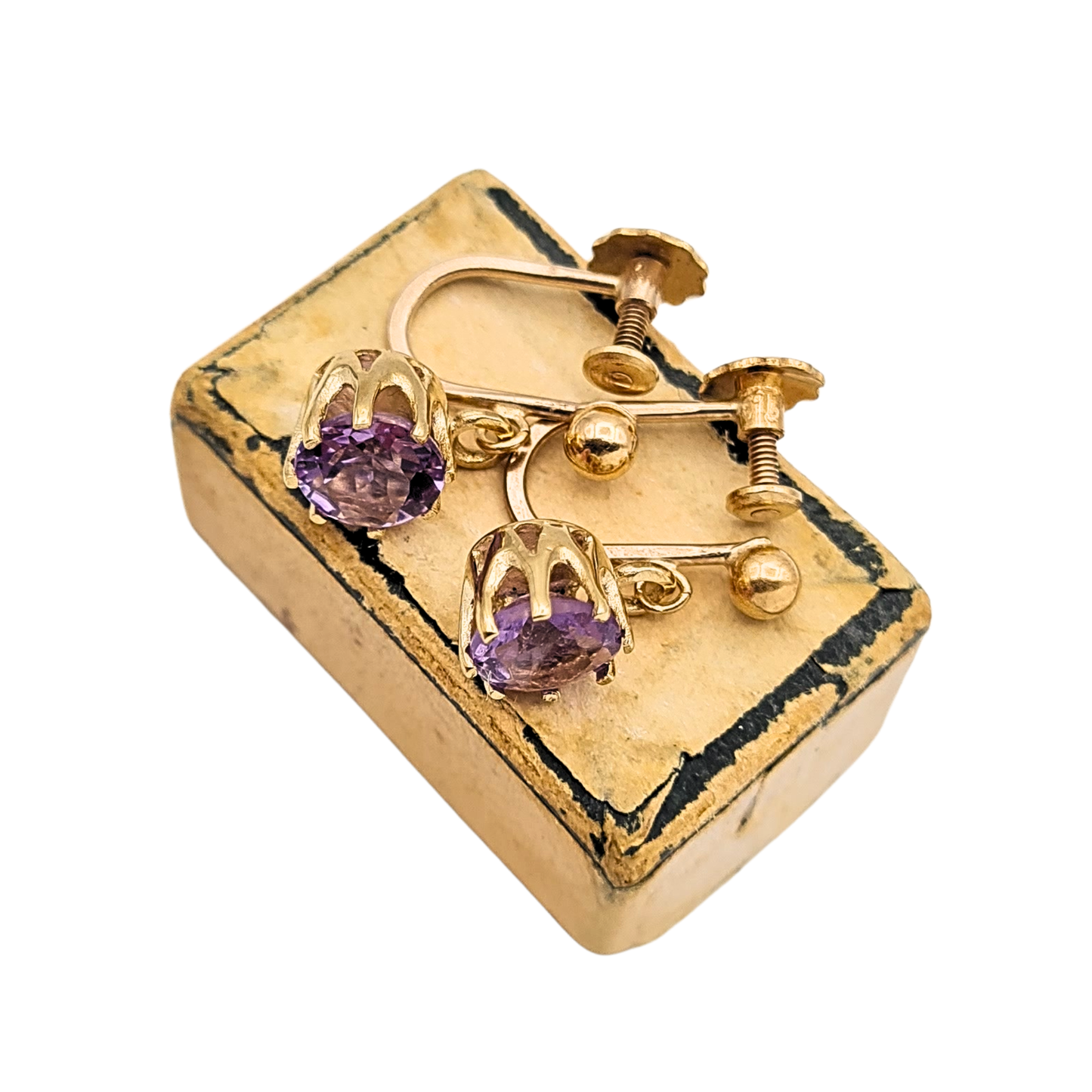 9ct Gold Amethyst Drop Earrings, Screw Back, Hallmarked