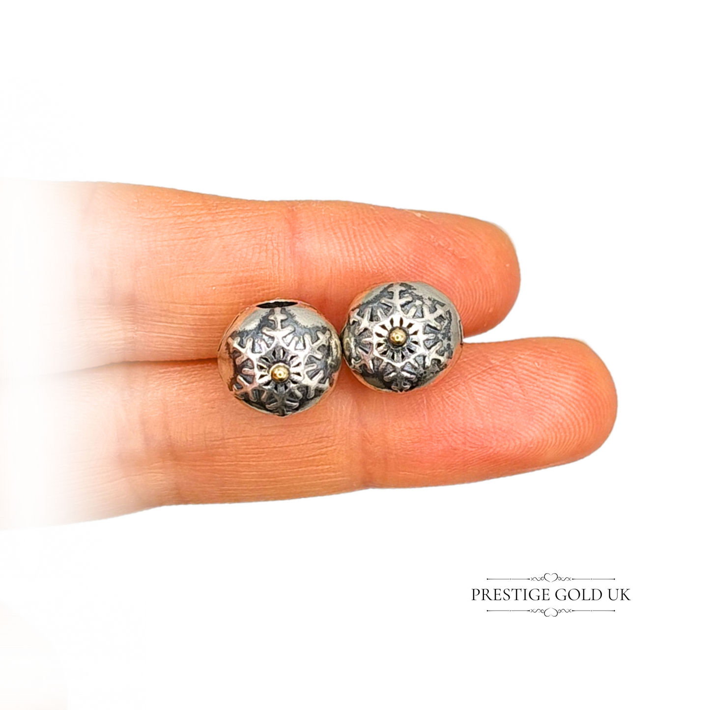 Pair of Pandora Silver Winter Wonderland Snowflake Charms 14k Gold ALE 791232