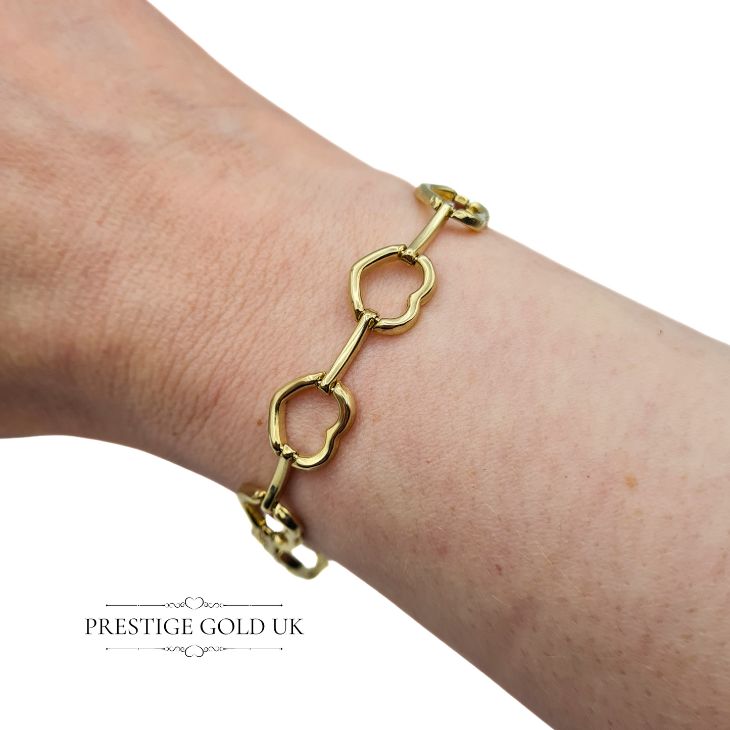 7 1/4" Long Vintage 9ct Gold Heart Bracelet, Reversible White & Yellow Gold Design
