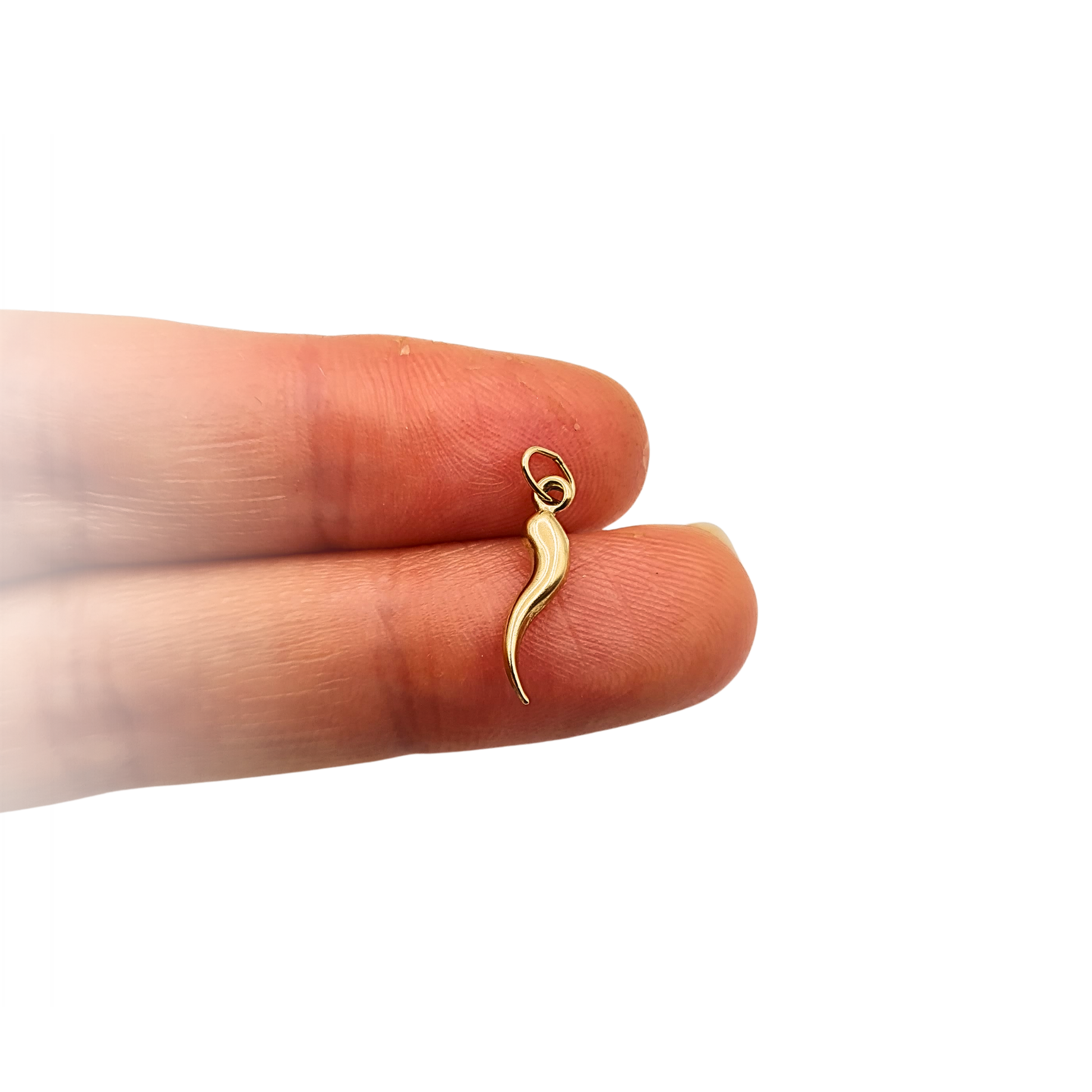 Tiny 9ct yellow gold Horn of Plenty charm pendant, fully tested, polished finish, 15mm long.