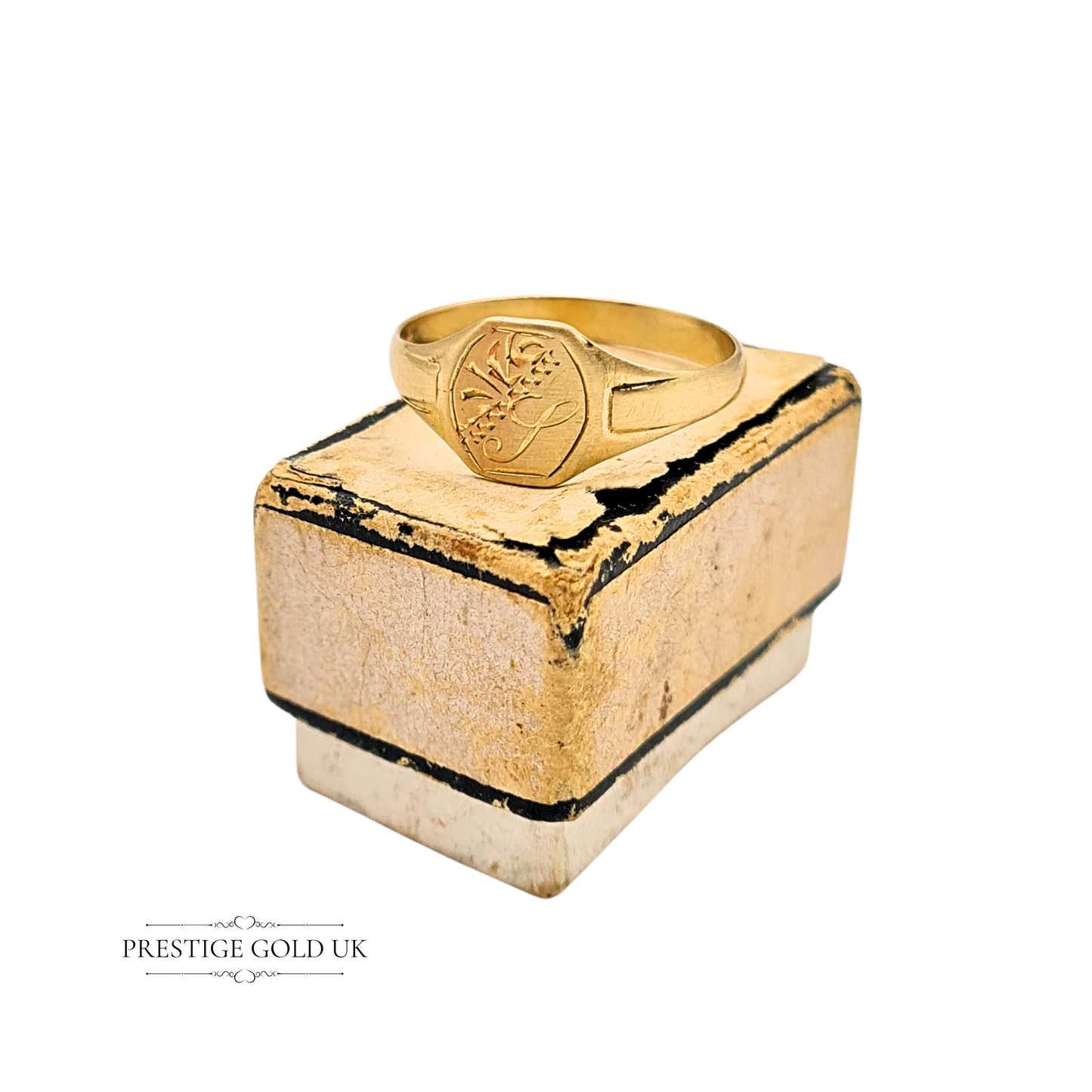 9ct Small Gold Signet Ring, UK M 1/2 US 6 1/2, Dainty Ring With Engraved Face