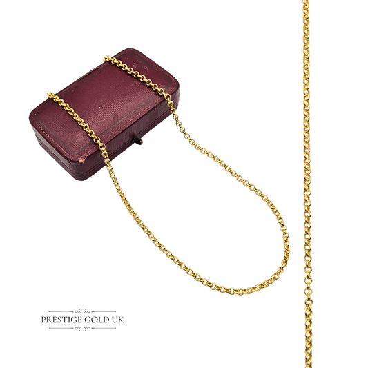 9ct yellow gold belcher chain necklace, 20 inches long and 3mm wide, weighing 3.67g with hollow construction, secure spring ring clasp, and fully British hallmarked for authenticity, a versatile unisex gold chain.