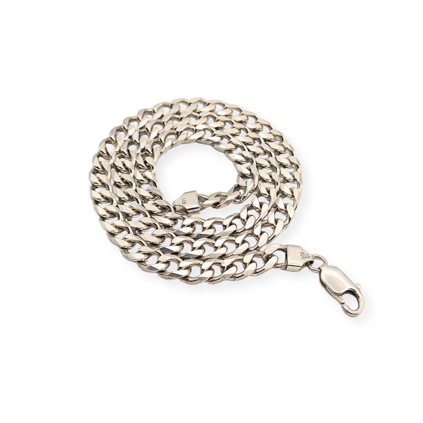 Vintage solid sterling silver flat curb chain necklace with British hallmarks
