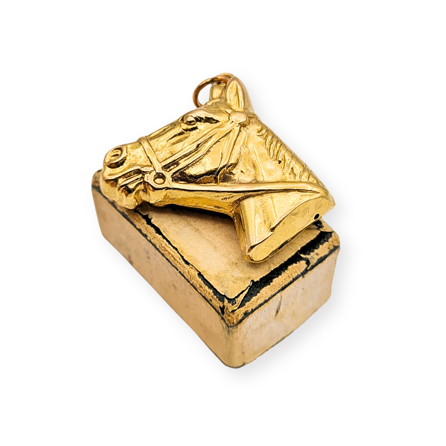 Large 9ct Gold Horse Head Pendant, London 1971, Hollow Puffy Design