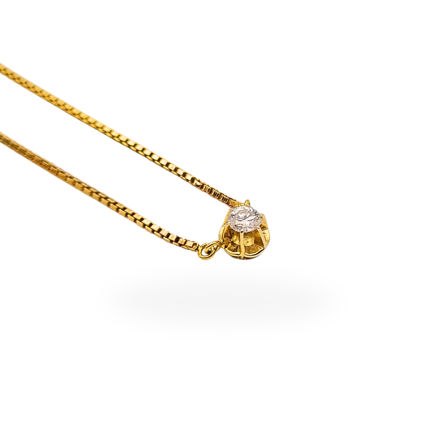 Diamond Solitaire Pendant 9ct Gold Box Chain Necklace 16"