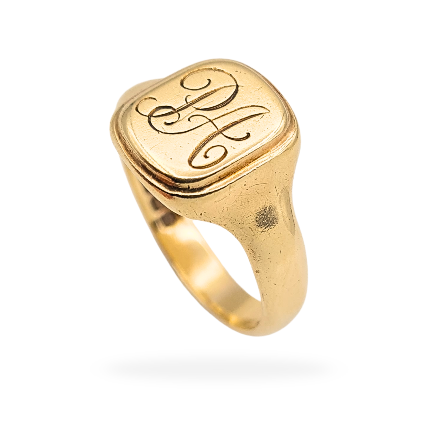 9ct Solid Gold Engraved Signet Ring, Size  UK V US 10 1/2