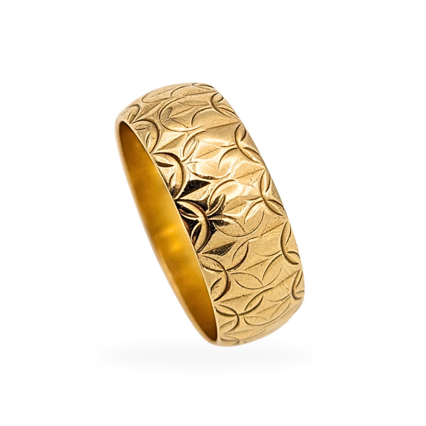 9ct Gold Engraved Band Ring, 1976 London Hallmark, Size N