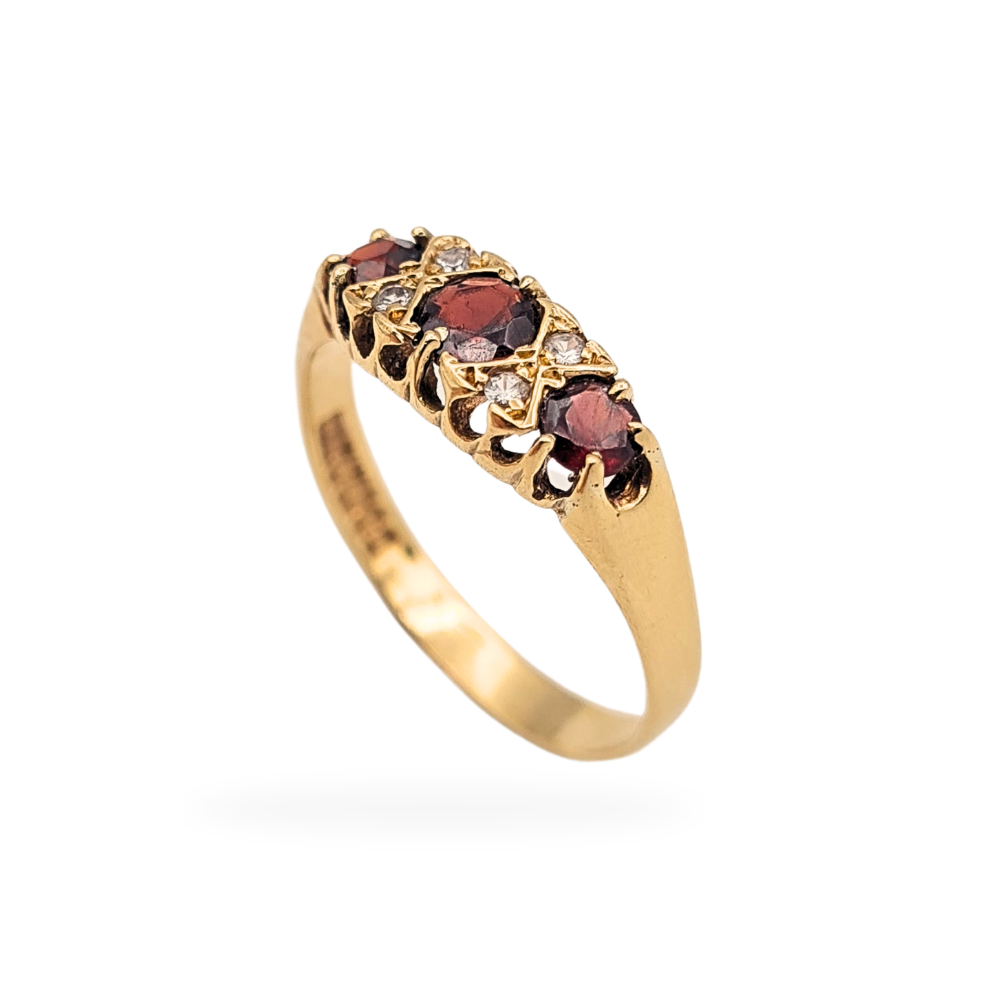 9ct Gold Garnet CZ Boat Ring UK R US 8 3/4 London 1976