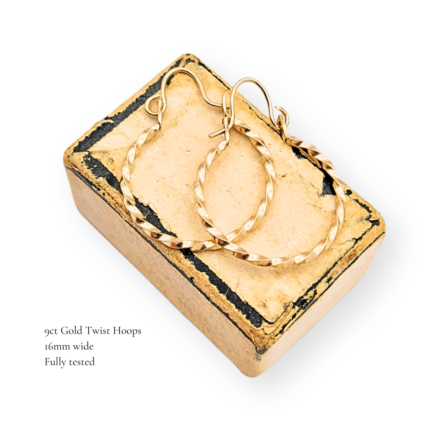 9ct Gold Twist Hoop Earrings 16mm, Lightweight