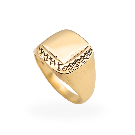9ct gold engraved signet ring London 1975 vintage square face gold ring