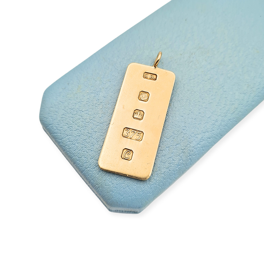 Large Vintage 9ct Gold Heavy Ingot Pendant Sheffield Hallmark 1977