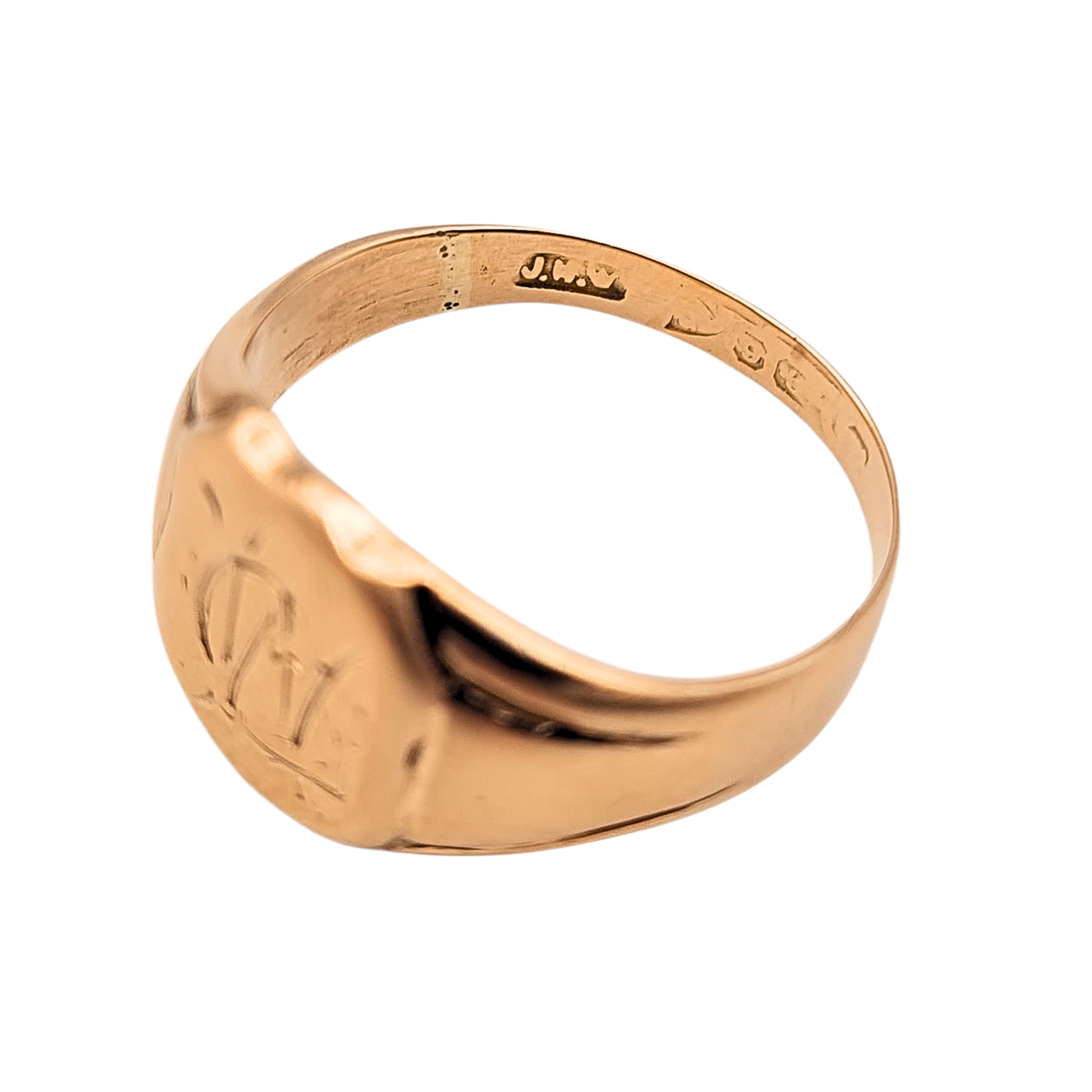 Clearance  Antique 9ct Rose Gold Signet Ring, Hand Engraved, UK O 1/2