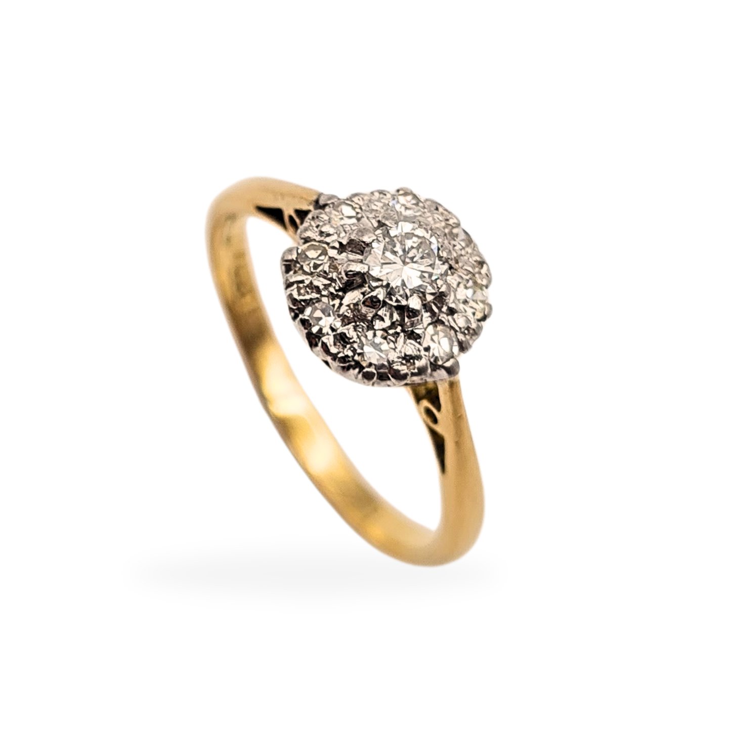 18ct Gold Platinum Diamond Cluster Ring UK I 1/2 Vintage